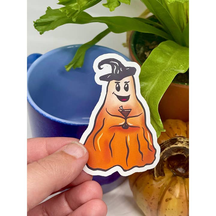 Saturnalia Design Lab - Wholesale Sticker - MARTINE THE GHOST Sticker, Martini-Drinking Ghost, Halloween Stickers, Gifts for Stationary Lovers, Gifts for Him, Halloween Stickers