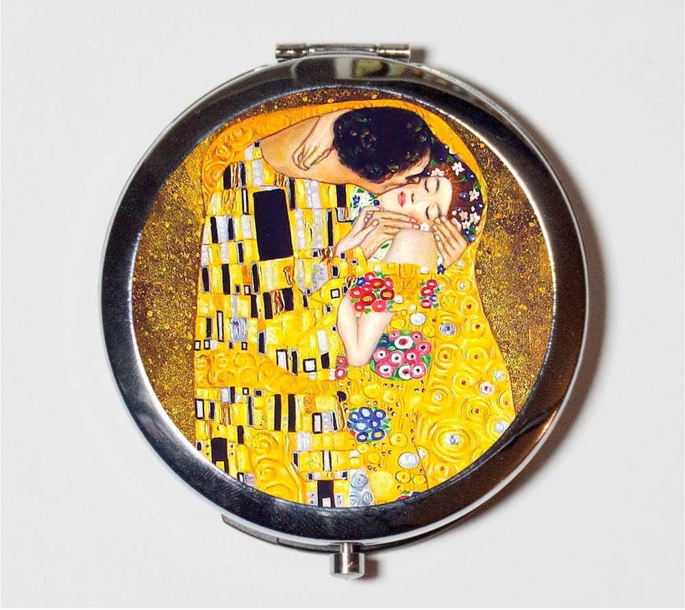FringePop - Wholesale Compact Mirror - Gustav Klimt Kiss Compact Mirror - Fine Art Painting - Make Up Pocket Mirror for Cosmetics0