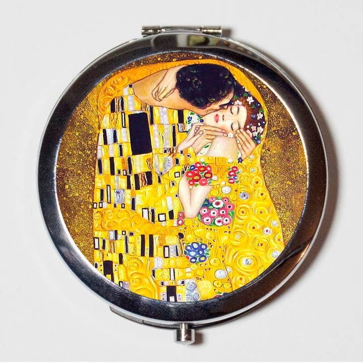 FringePop - Wholesale Compact Mirror - Gustav Klimt Kiss Compact Mirror - Fine Art Painting - Make Up Pocket Mirror for Cosmetics