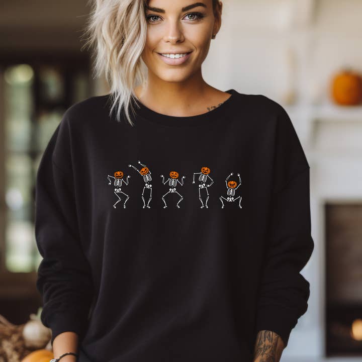 Halloween Dancing Skeleton Sweatshirt mit Rundhalsausschnitt für den Großhandel von P E T I T R U E