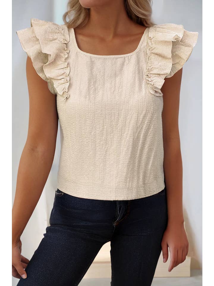 66DISCO - Wholesale Blouse - Women's - Textured Bow Knot Frilled Butterfly Sleeve Blouse (S-2XL)5