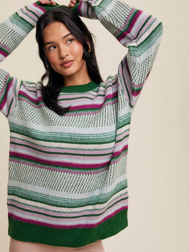 Striped Knit Pullover Sweater LSW0887 for wholesale by Listicle