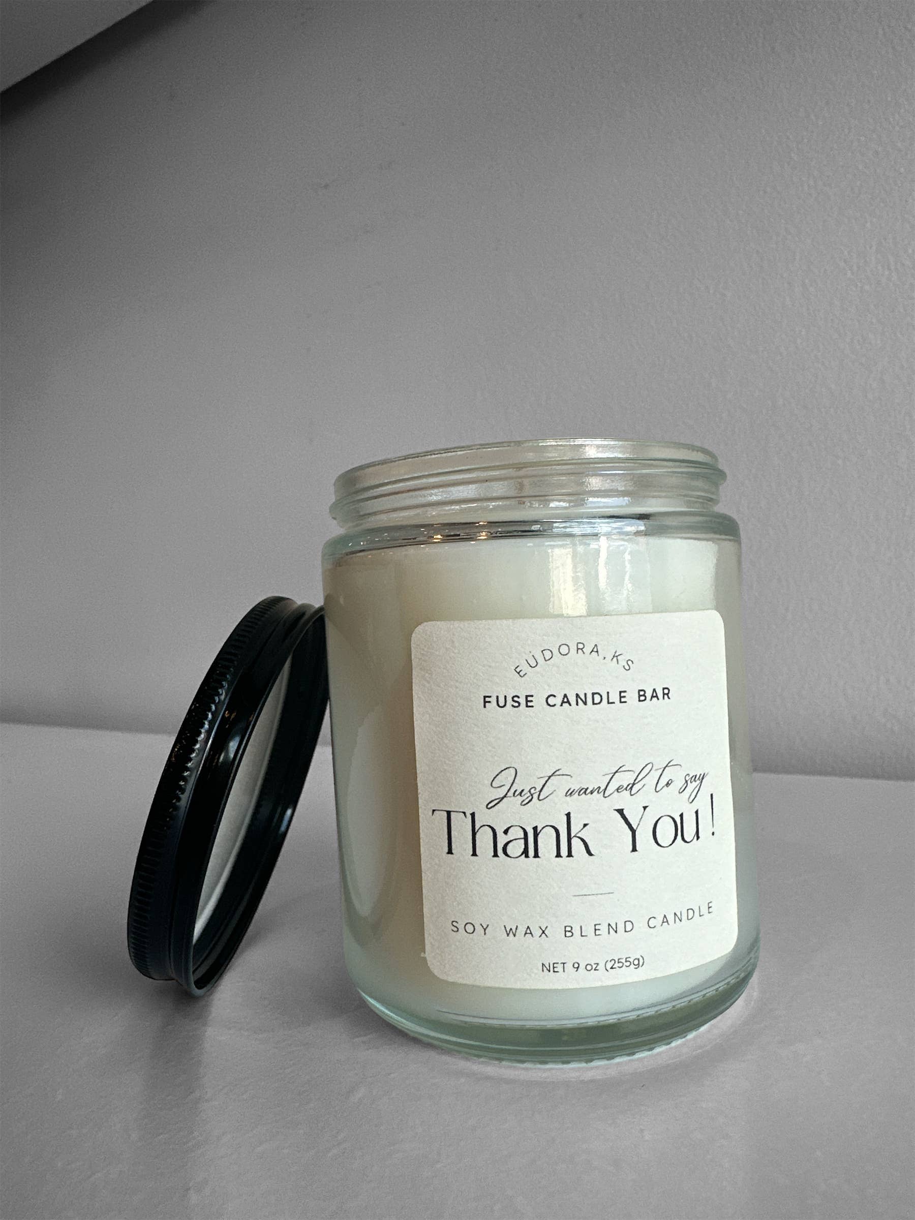 Fuse Candle Studio - Wholesale Jar/Filled Candle - “Thank you” candle - 9 oz soy wax blend - say anything line0