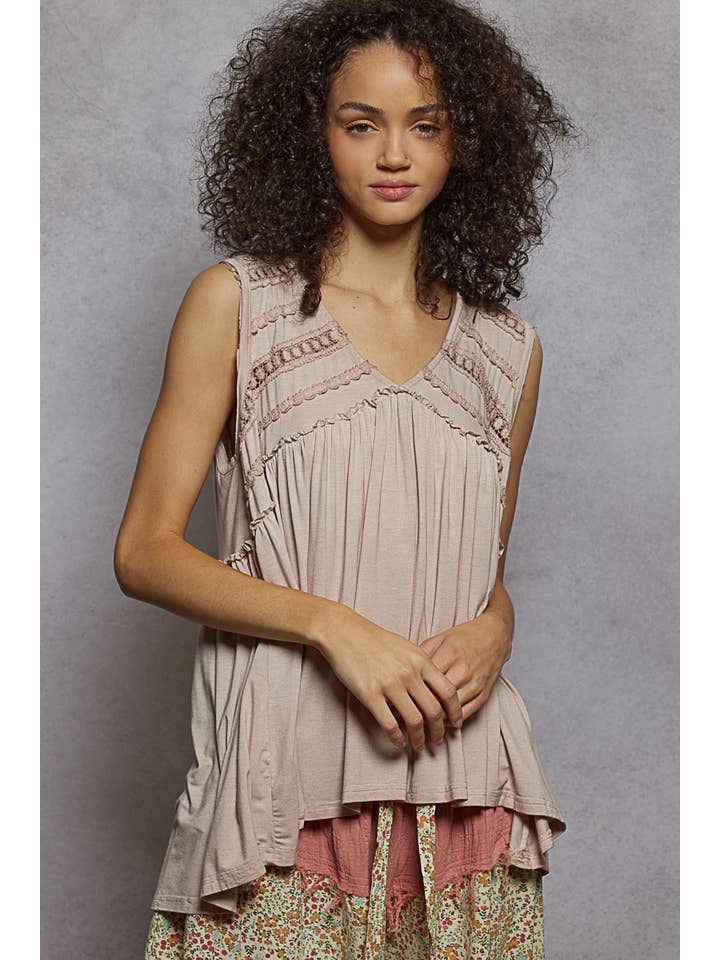 Pol Clothing - Wholesale Knit Top - Women's - Sleeveless Loose Fit V-Neck Babydoll Casual Knit Top SALE6