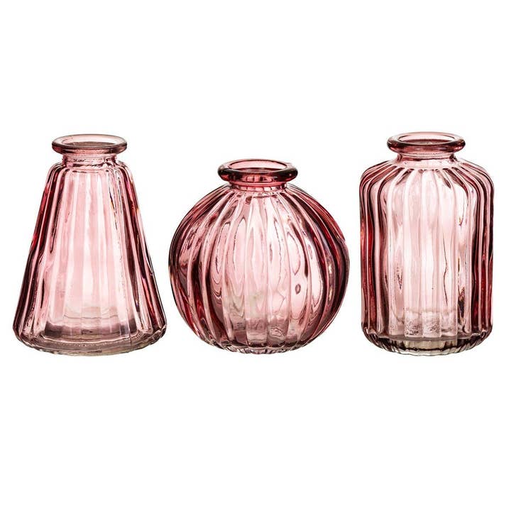 Sass & Belle Europe - Wholesale Vase - Pink Glass Bud Vases - Set Of 3