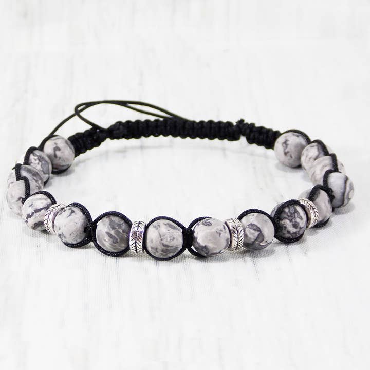 Pulsera de piedra de macramé Pulsera de cuentas de yoga para hombre Pulsera curativa para él Pulsera de regalo para novio Pulsera de piedra para hombre Regalo hermano para venta al por mayor de Ninolia