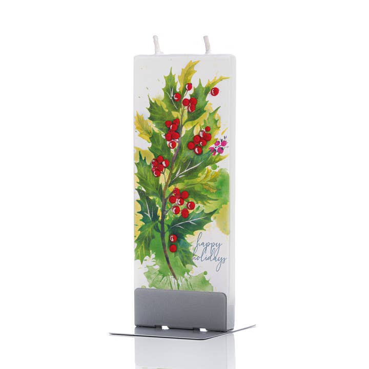 Flatyz Candles - Vente Bougies originales - Bougie plate de 6 po fabriquée à la main - Happy Holidays Holly Leaves0