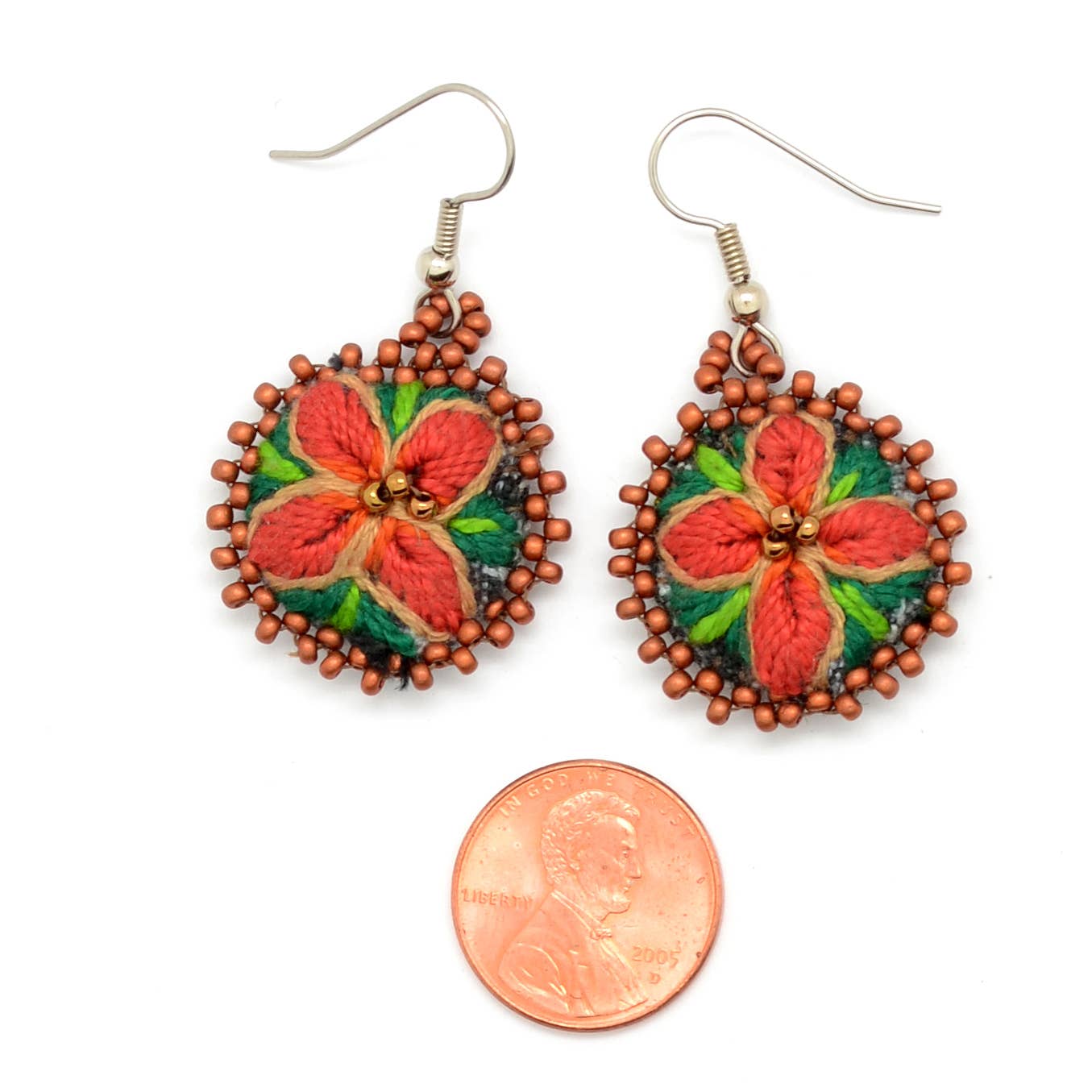 Dunitz & Company - Wholesale Dangle Earrings - Embroidered & Beaded Flower Earrings - Fair Trade Verified10