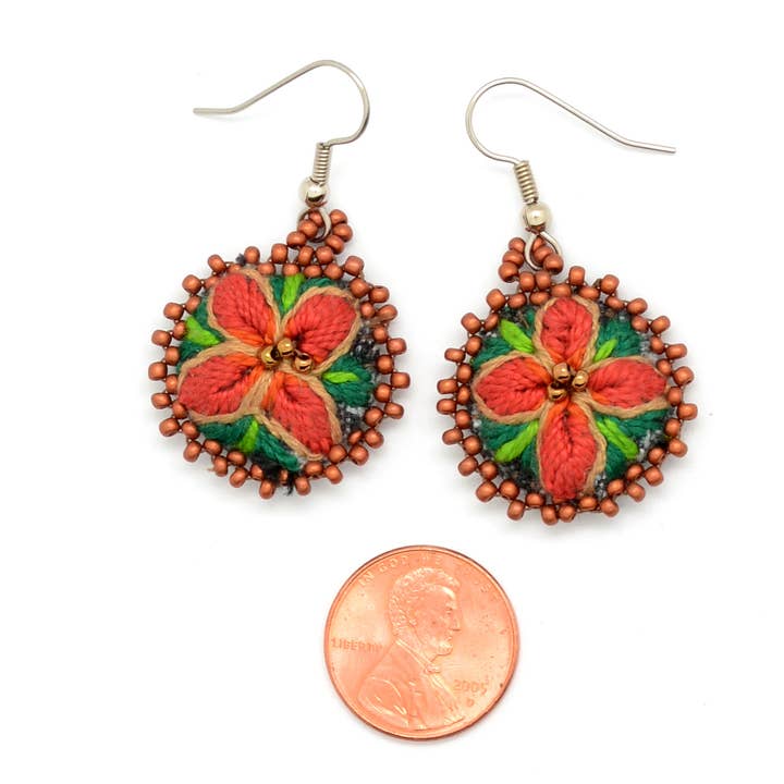 Dunitz & Company - Wholesale Dangle Earrings - Embroidered & Beaded Flower Earrings - Fair Trade Verified10