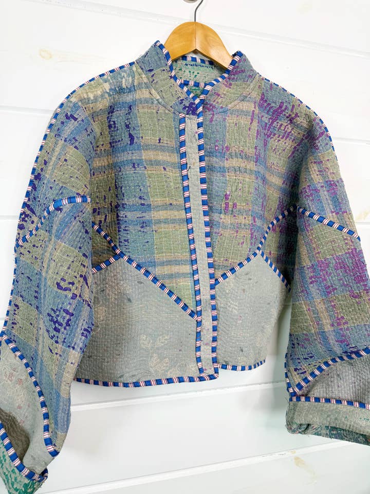 Kantha Quilted Jacket – Patchwork One-of-a-Kind Coat for wholesale by Folklore Couture