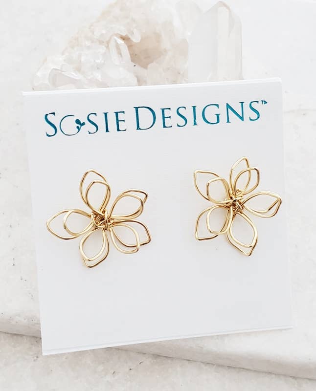 Sosie Designs - Wholesale Stud/Post Earrings - Gold Wire-Wrapped Lotus Studs Earrings4