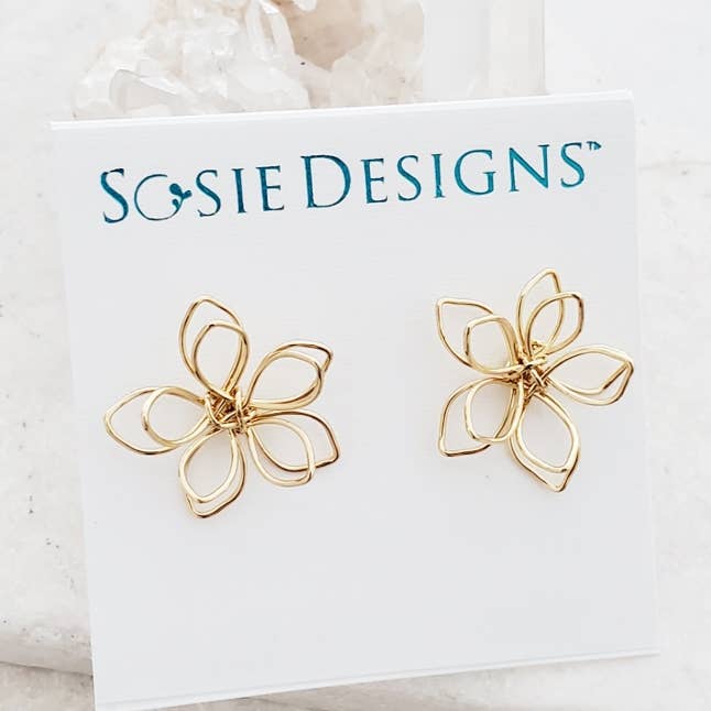 Sosie Designs - Wholesale Stud/Post Earrings - Gold Wire-Wrapped Lotus Studs Earrings4