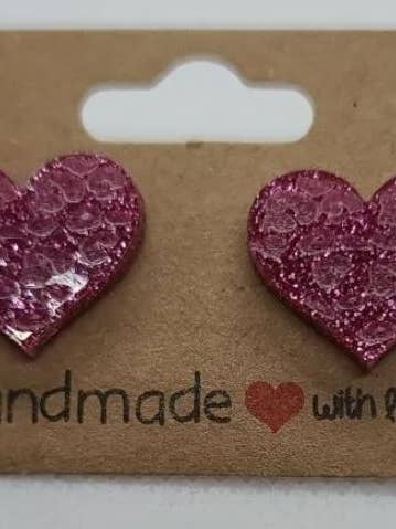 Rosa Glitzer-Ohrstecker mit Leopardenmuster in Herzform für den Großhandel von Kristi's Keepsakes