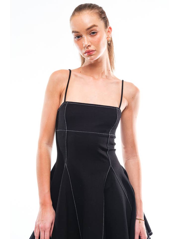 Creamon - Wholesale Dress - Women's - HD1499 Contrast Stitch Flare Cami Mini Dress8