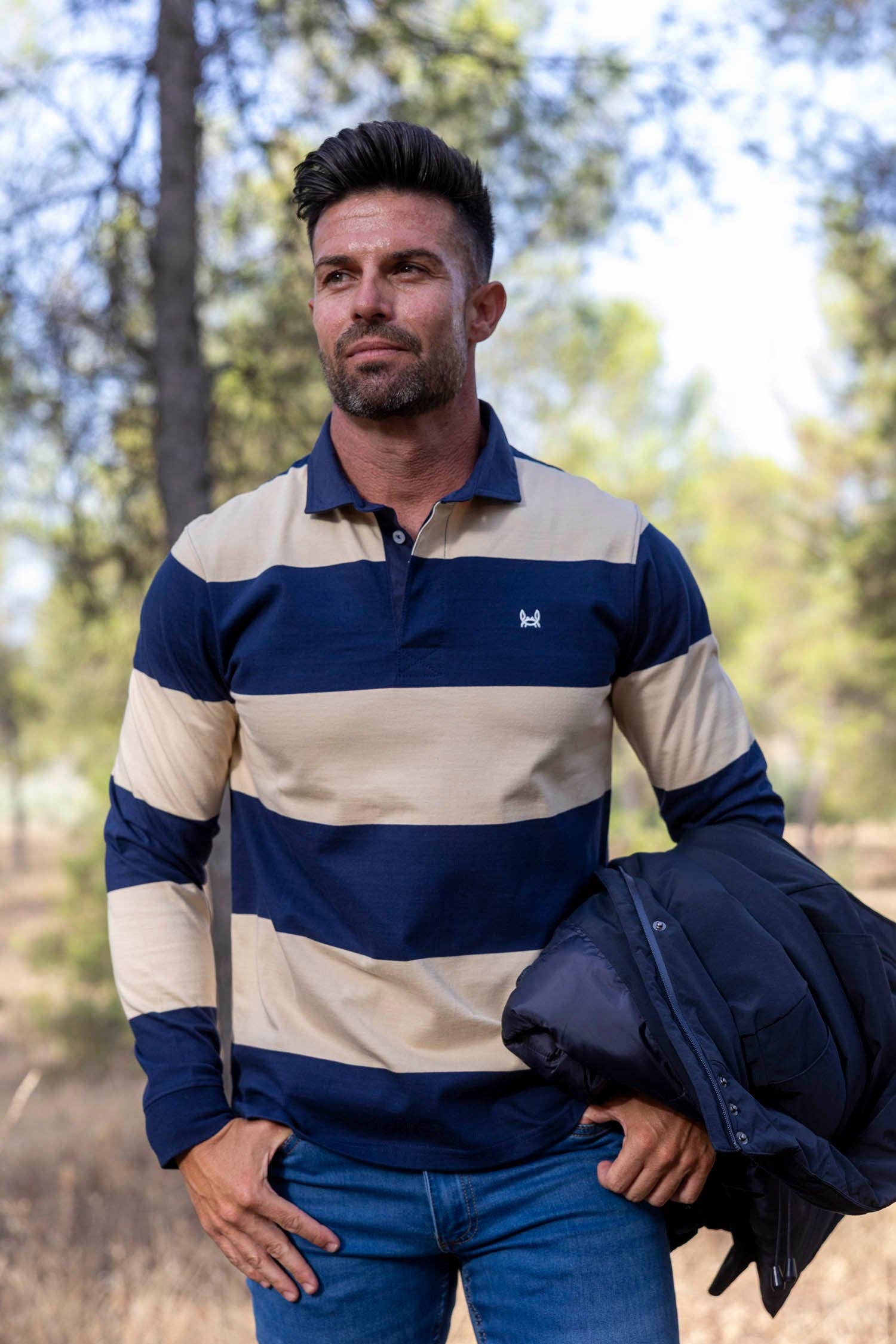 Custi Mikelo: Made in Spain - Wholesale Polo - Men's - Rugby Polo | Camel & Navy3