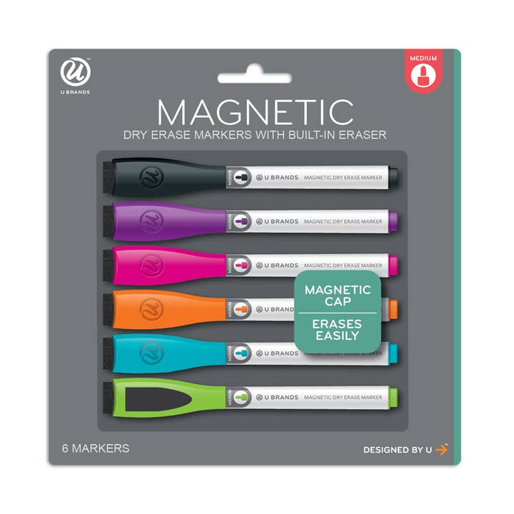 U Brands - Wholesale Marker - U Brands Bold & Bright Magnetic Dry Erase Markers, 6 CT Assorted Colors10