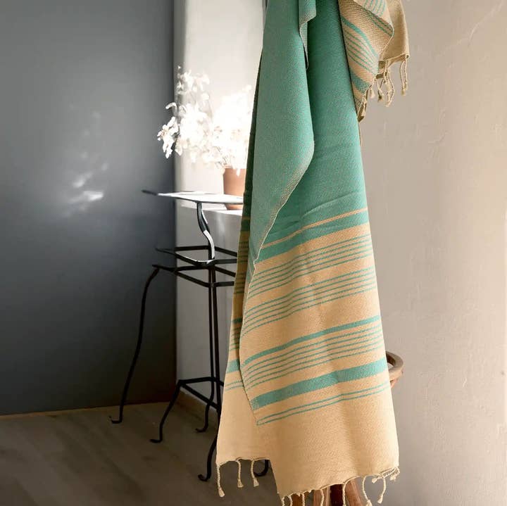 Karawan Authentic - Wholesale Towel Set - ALIZE SAND & BLUE ORGANIC COTTON FOUTA - COLOR:0