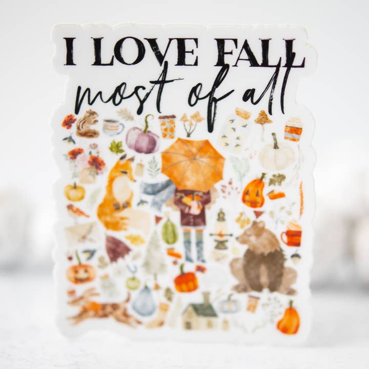 Pegatina de vinilo I Love Fall Most Of All, 3 x 3 pulgadas para venta al por mayor de Savannah and James Co