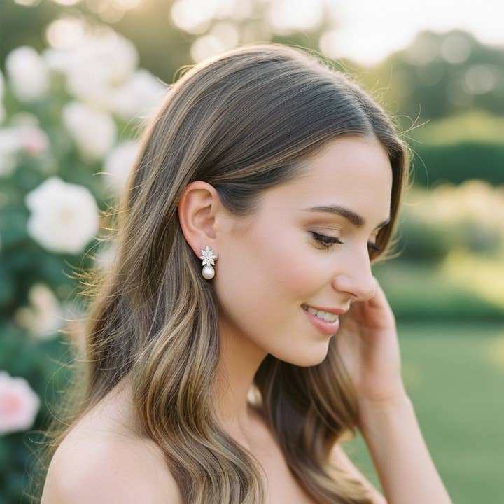 CZ COLLECTION -GRACEFUL PEARL EARRINGS - CZER511 SILVER for wholesale by Athena Bridal Jewellery