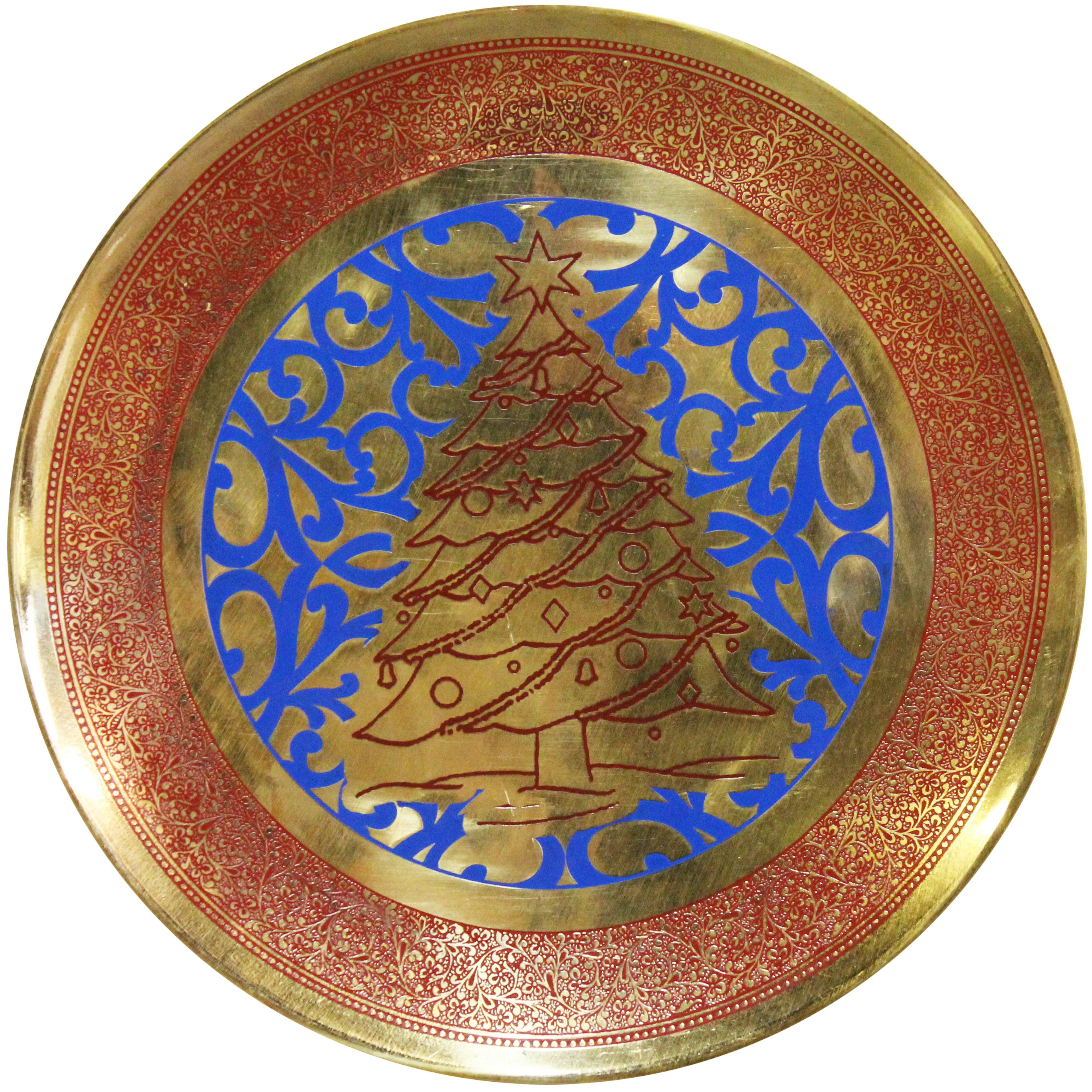 Natural Geo - Wholesale Decorative Plate/Dish/Bowl - Natural Geo Maroon Christmas Tree Decorative Brass Accent Plate1