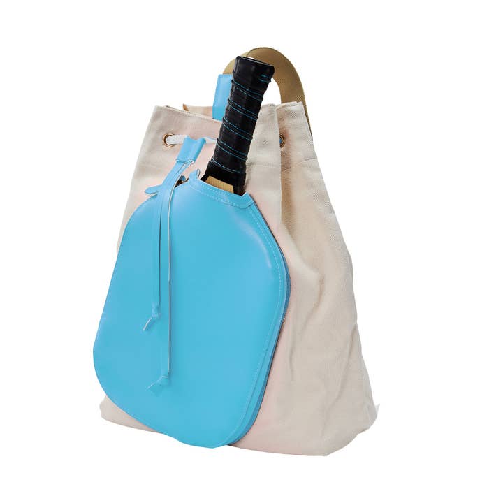 PB Neon Sky Blue Pickleball Drawstring Bag for wholesale by Pickleball Bella