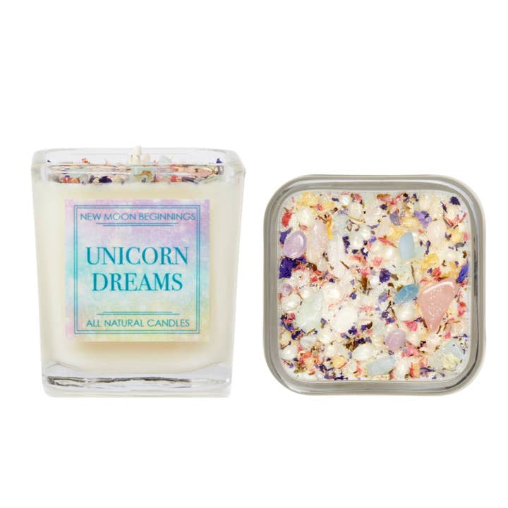 New Moon Beginnings - Wholesale Jar/Filled Candle - Unicorn Dreams Candle - Soy Candles Flower & Crystal Candles2