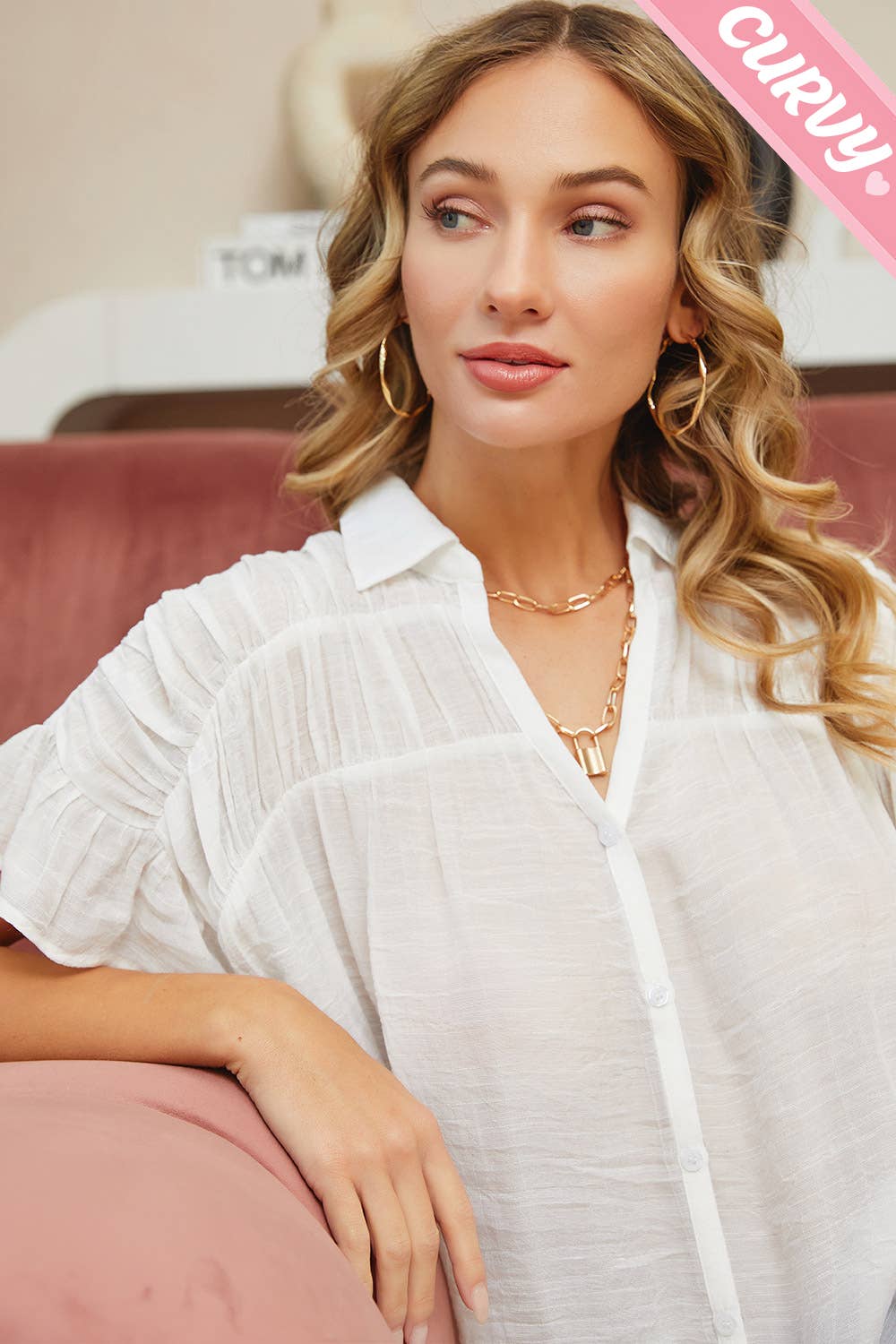 Sweet Lovely by Jen - Wholesale Button Down Shirt - Women's - PLUS SIZE CASUAL SHORT RUFFLE FLOWY SHIRT36