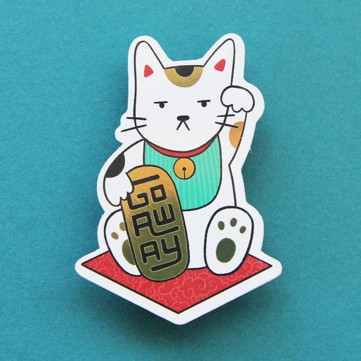 Go Away Maneki Neko Cat Sticker for wholesale by JaneLi.Co