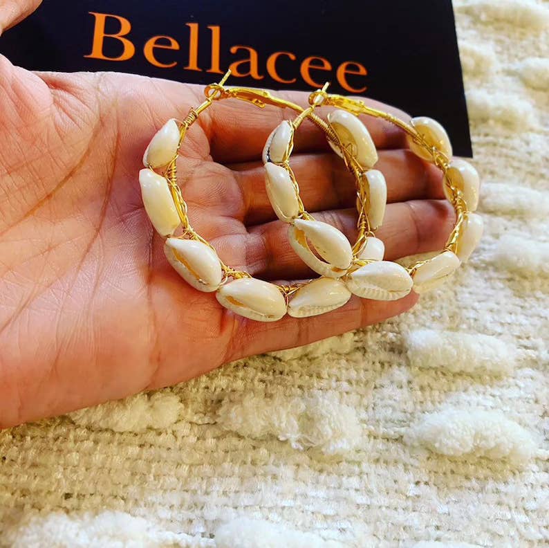 Bellacee Jewelry – wholesale Hoop earrings – Cowrie Shell Hoops- Tropical hoops- Vacation Hoops0