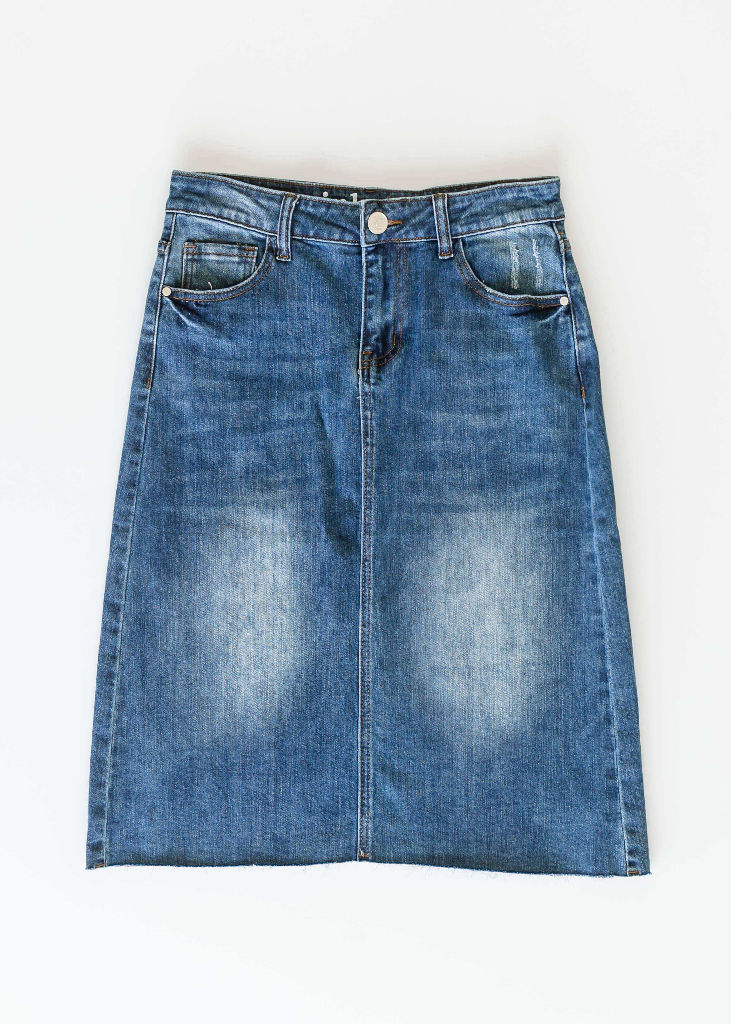 Inherit Clothing Company – Saia - Mulher por atacado – Saia de Ganga Midi com Bainha Desfiada Rylin6