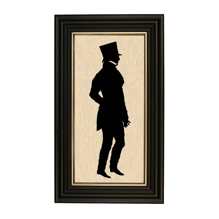 Madison Bay Co. - Historical Home Decor Reproductions - Vendita all'ingrosso Stampa artistica - Sagoma di James con cappello a cilindro, tagliata su carta, con cornice in legno, 12,7 x 25,4 cm