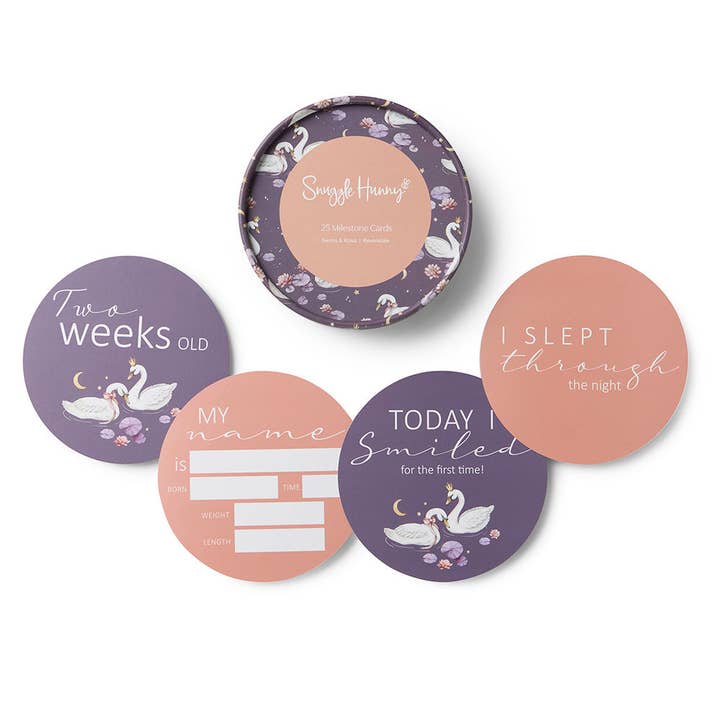 Swans & Rosa Reversible Milestone Cards for wholesale by Snuggle Hunny