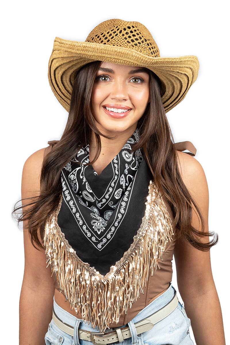 David And Young - Wholesale Bandana - Women's - Sequins Fringe Bandana 21 x 21 in2