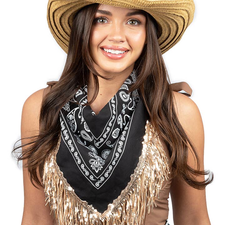 David And Young - Wholesale Bandana - Women's - Sequins Fringe Bandana 21 x 21 in2