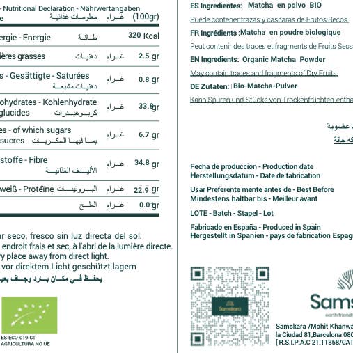 Samskara - Venta al por mayor Tés saludables/desintoxicantes - Matcha en polvo | BIO orgánico | Antioxidantes y L-teanina | 500 g