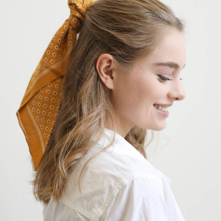Leto Accessories - Wholesale Bandana - Women's - Cotton Daisy Bandana in Black, Rose, Yellow and Rust 🌼