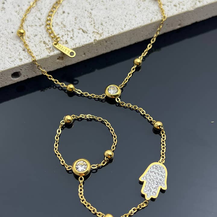 COSMOS – Großhandel Armband mit Charms/Anhängern – Edelstahlarmband Hand der Fatima Ring0