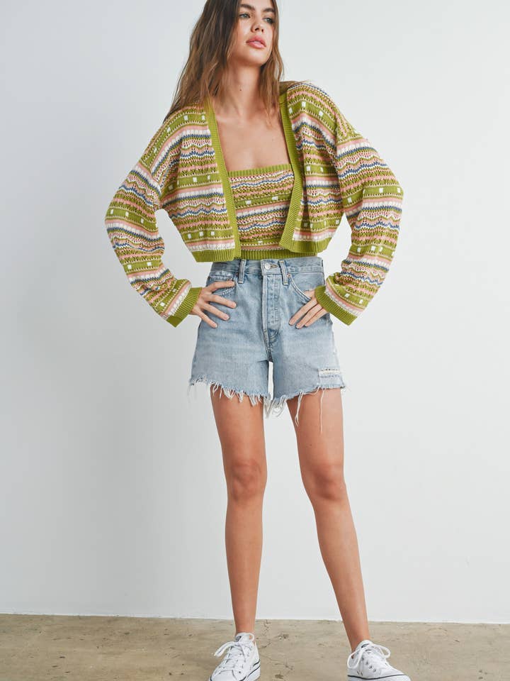 Striped and Geo Pattern Tube Sweater Knit Top - BMW7353 for wholesale by BUTTERMELON