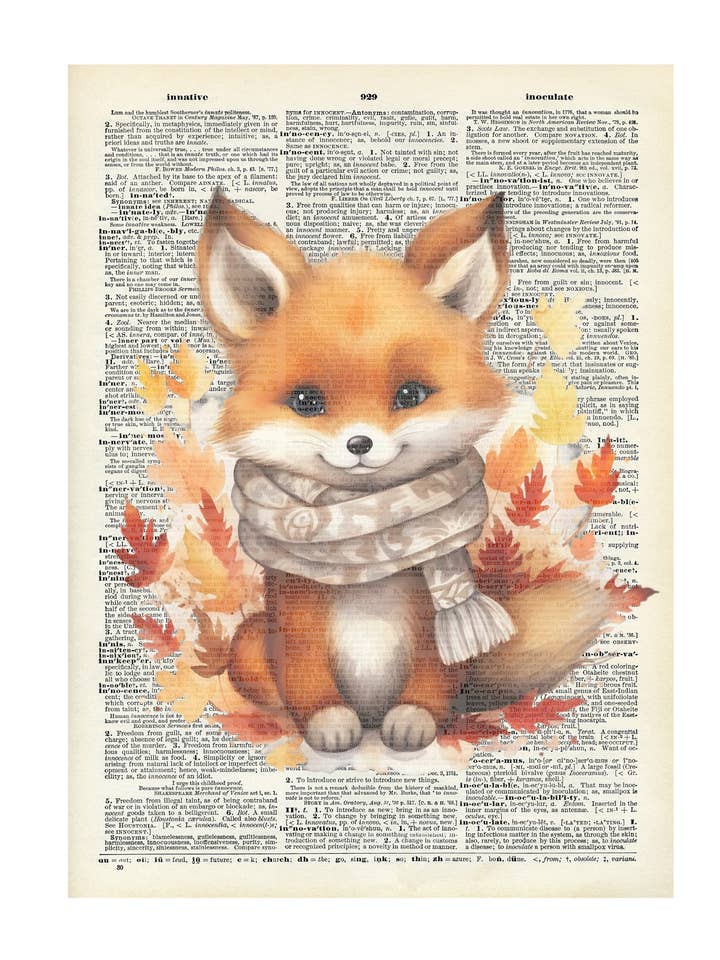 Fox, automne, automne, vintage, dictionary Prints pour la vente par Crazilyhumbledesigns