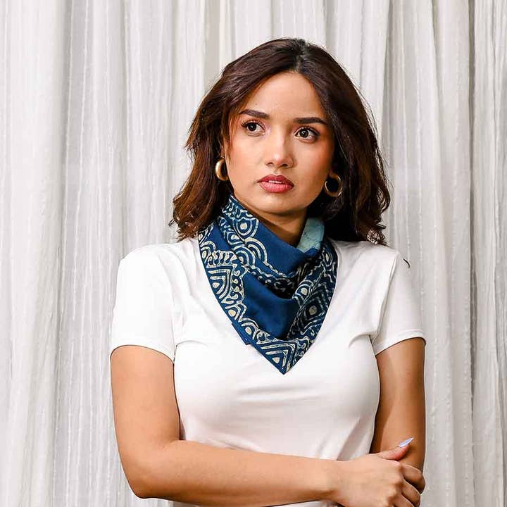 Indigo Geometric Bandana, Square Scarf | Sohna for wholesale by Ichcha