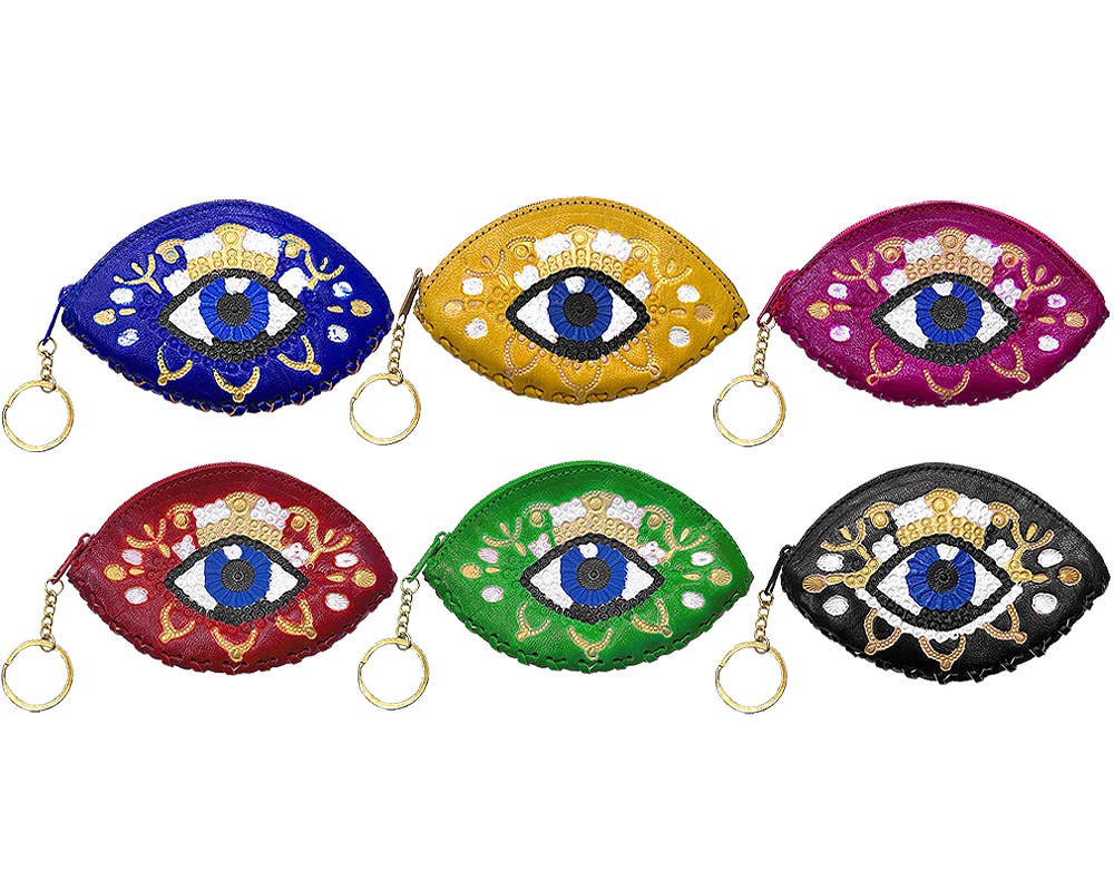 Pichincha - Wholesale Coin Purse - Women's - Evil Eye Shaped Leather Embossed Coin Purse Pouch Bag