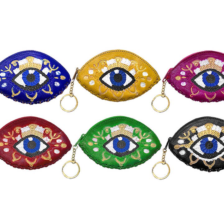 Evil Eye Shaped Leather Embossed Coin Purse Pouch Bag for wholesale by Pichincha