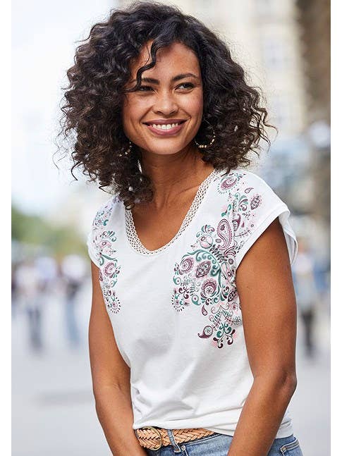 Off White LASCANA Women's Mix Print Detail Top for wholesale on Faire