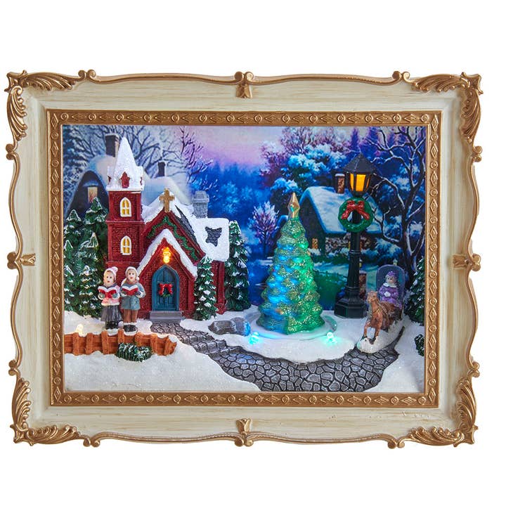 Battery Operated Light-Up Christmas Village Scene Frame for wholesale by Kurt S. Adler, Inc.