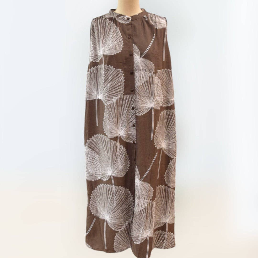 Muumuu Rainbow / DBA Princess Kaiulani Fashions – wholesale Dress – Women's – Shirt Dress with Pockets- Loulu Palm Leaf Print2