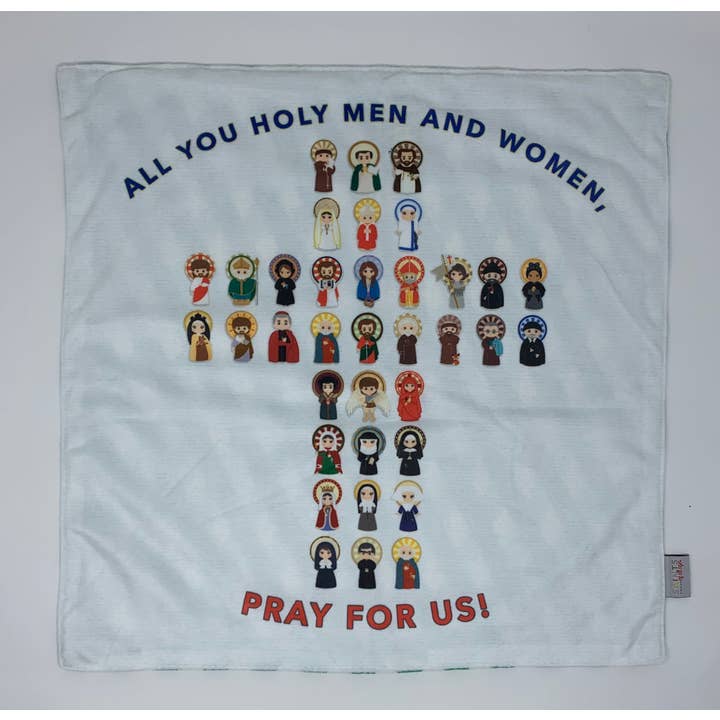 18" All you Holy Men and Women pray for us Ultra Soft Lovey Mini Blanket. Baby Prayer Blanket. Saint Cross Lovie Blanket. Baptism Gift. for wholesale by Meyer Market Designs