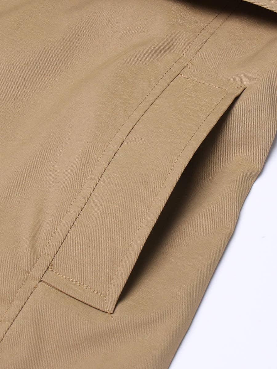 Khaki CT020 Women's Shoulder Ruffle Commuter Knee Length Coat for wholesale on Faire22