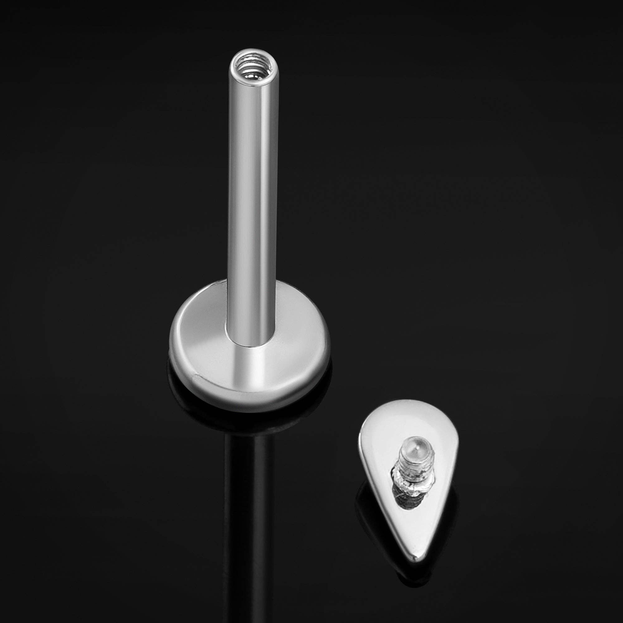 Custom Plugs - Wholesale Single Earring - Silver Teardrop Internally Threaded Titanium Labret Stud 1.2mm Gauge1