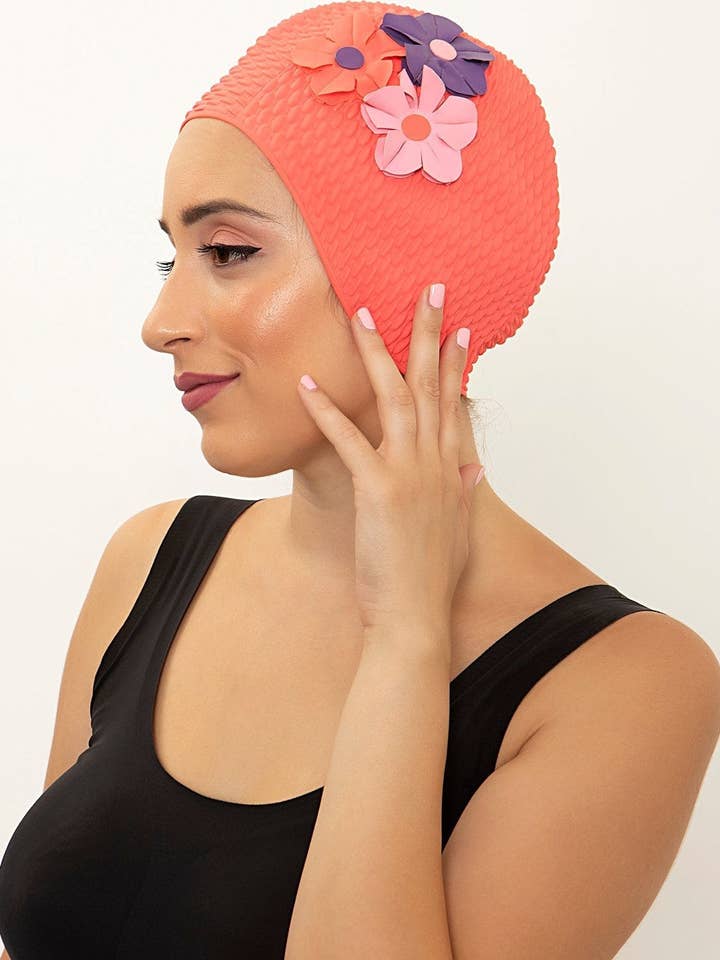 Cuffia da nuoto vintage Fuchsia 3 fiori 482 per la vendita all'ingrosso da parte di KORES ACCESSORIES