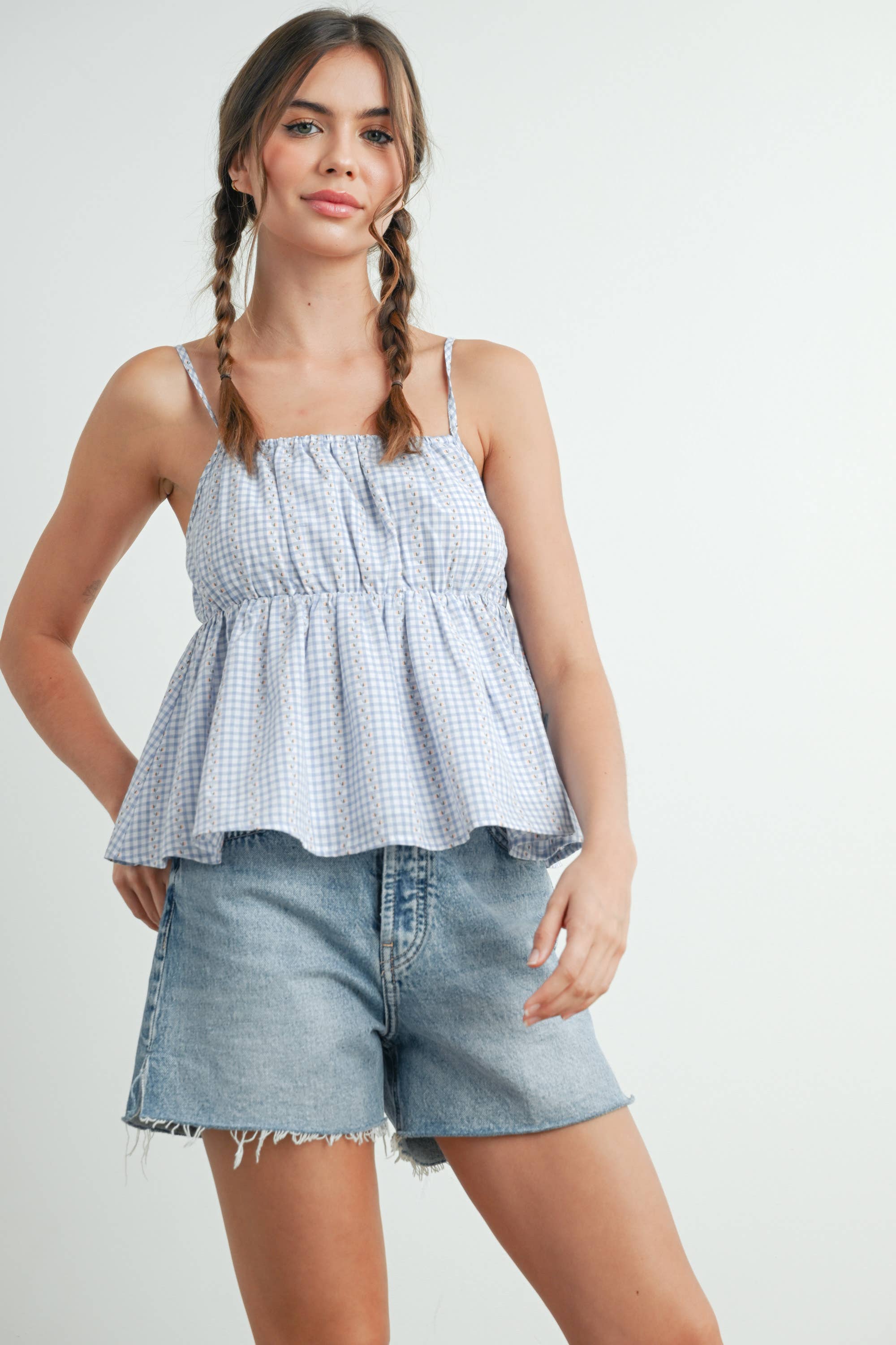 BUTTERMELON - Wholesale Blouse - Women's - Gingham Peplum Top - BMT762619